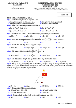 Đề kiểm tra cuối học kì 1 Toán 8 năm 2023 – 2024 sở GD&ĐT Bắc Giang