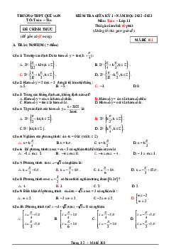 Đề giữa học kỳ 1 Toán 11 năm 2022 – 2023 trường THPT Quế Sơn – Quảng Nam