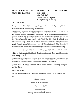 Đề thi học kì 1 Văn 9 Sở GD&ĐT TP Đà Nẵng năm 2020