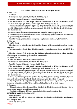 Bài 2: Cân bằng trong dung dịch nước | Giáo án Hóa 11 Chân trời sáng tạo