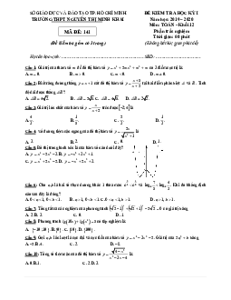 Đề thi HK1 Toán 12 năm 2019 – 2020 trường THPT Nguyễn Thị Minh Khai – TP HCM