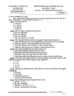 Đề thi học kỳ 1 môn địa lí 9 Quảng Nam năm 2017-2018 (có đáp án)