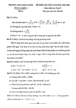 Đề kiểm tra đầu năm Toán 9 năm 2022 – 2023 trường THCS Dịch Vọng – Hà Nội