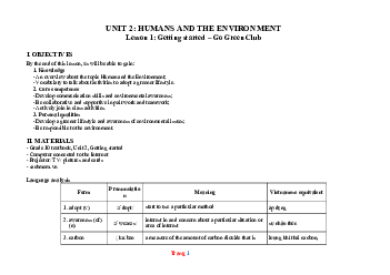 Giáo án Tiếng Anh 10 global unit 2 Humans and the environment