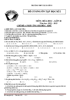 Đề cương ôn tập học kì 2 môn Hóa học 10 sách Cánh diều