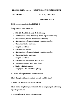 Đề cương ôn tập học kì 1 môn Sinh học 10 sách Cánh diều