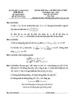 Đề thi chọn HSG cấp tỉnh Toán 12 năm 2018 – 2019 sở GD và ĐT Bình Thuận (Vòng 1)