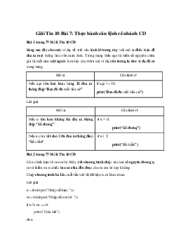 Giải Tin 10 Bài 7: Thực hành câu lệnh rẽ nhánh CD