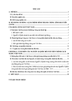 Tiểu luận môn Lịch sử Đảng đề tài "Phân tích tầm nhìn của Nguyễn Ái Quốc và Đảng Cộng sản Việt Nam qua cương lĩnh chính trị đầu tiên của Đảng"