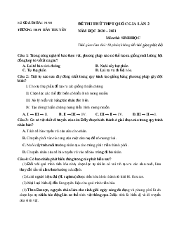 Đề thi thử THPT Quốc gia 2021 môn Sinh học trường THPT Hàn Thuyên lần 2