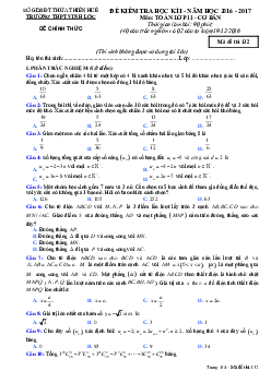 Đề thi HK1 Toán 11 cơ bản năm học 2016 – 2017 trường Vinh Lộc – TT Huế