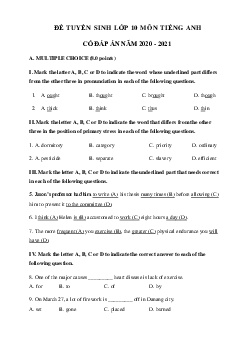Đề thi tuyển sinh lớp 10 môn Anh số 2 năm 2021