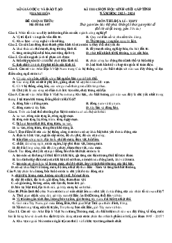 Đề thi chọn HSG Địa Lí 12 Sở GD Thanh Hóa 2023-2024 (có đáp án)