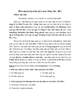 Phiếu bài tập ôn hè lớp 4 lên lớp 5 năm 2024 môn Tiếng Việt - Đề 1