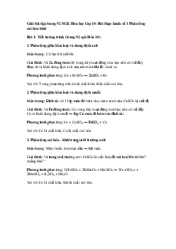 Giải Hóa 10 Bài 20: Bài thực hành số 1 Phản ứng oxi hóa khử