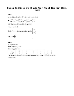 Đề thi tuyển sinh vào 10 môn Toán Sở GD&ĐT Khánh Hòa năm 2024 - 2025