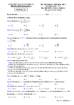 Đề cuối học kỳ 2 Toán 11 năm 2022 – 2023 trường THPT Đô Lương 3 – Nghệ An