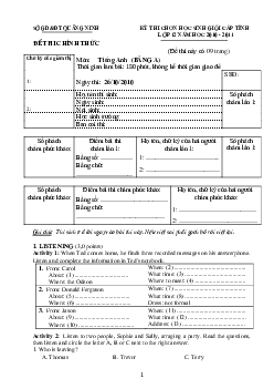 Đề thi chọn học sinh giỏi cấp tỉnh Quảng Ninh năm học 2010 - 2011 môn thi Tiếng Anh – Lớp 12 – THPT (có đáp án)
