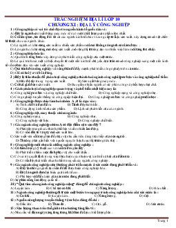 Bài tập trắc nghiệm chương Địa lý công nghiệp Địa lí lớp 10 (có đáp án)