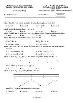 Đề thi thử Toán tốt nghiệp THPT 2022 trường Nguyễn Bỉnh Khiêm – Đắk Lắk