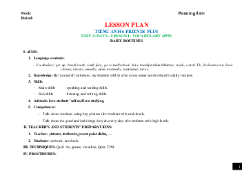 Giáo án Tiếng Anh 6 sách Friends Plus Unit 2