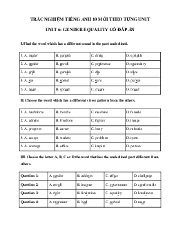 Trắc nghiệm Ngữ âm tiếng Anh lớp 10 Unit 6 Gender Equality | Global Success