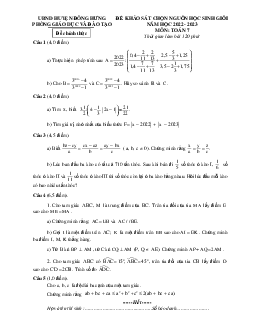 Đề học sinh giỏi Toán 7 năm 2022 – 2023 phòng GD&ĐT Đông Hưng – Thái Bình