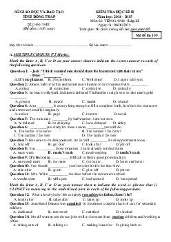 Bộ đề thi học kì 2 môn Tiếng Anh lớp 12 tỉnh Đồng Tháp năm 2014 - 2015