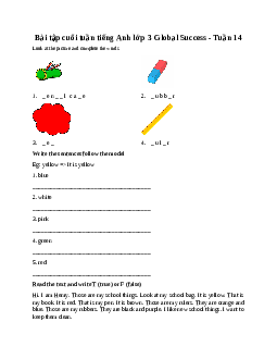 Bài tập cuối tuần tiếng Anh lớp 3 Global Success - Tuần 14