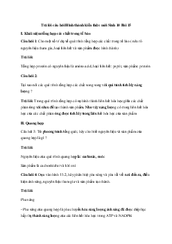 Sinh học 10 Bài 15: Tổng hợp các chất và tích lũy năng lượng sách Chân Trời Sáng Tạo