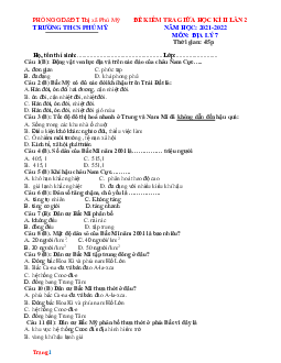 Đề KT giữa HK2 Địa 7 THCS Phú Mỹ 2022 (có đáp án)