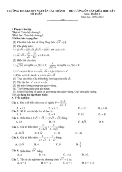 Đề cương Toán 9 giữa kỳ 1 năm 2022 – 2023 trường Nguyễn Tất Thành – Hà Nội