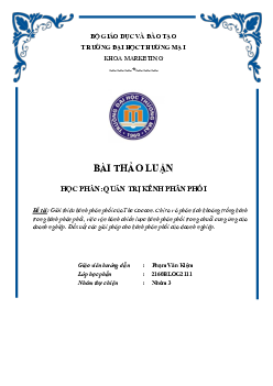 Giới thiệu kênh phân phối của The Cocoon. Chỉ ra và phân tích khoảng trống kênh trong kênh phân phối, việc vận hành chiến lược kênh phân phối trong chuỗi cung ứng của doanh nghiệp. Đề xuất các giải pháp cho kênh phân phối của doanh nghiệp