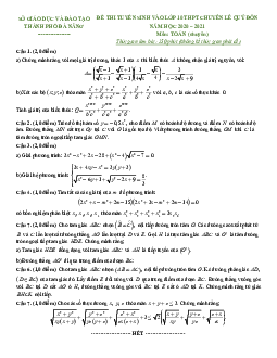 Đề thi vào lớp 10 môn Toán năm 2020 – 2021 trường chuyên Lê Quý Đôn – Đà Nẵng