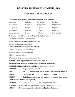 Đề thi học sinh giỏi tiếng Anh lớp 6 năm 2019 - 2020 số 4