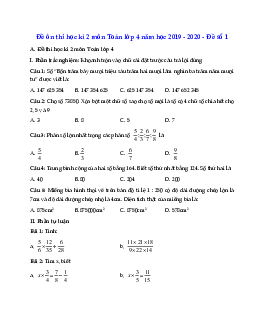 Đề thi học kì 2 môn Toán lớp 4 năm học 2019 - 2020 - Đề số 1