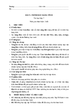 Giáo án Bài 9: Trình bày bảng tính Tin học 7 | Kết nối tri thức