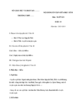 Đề cương ôn thi giữa học kì 2 môn Ngữ văn lớp 10 năm 2023 - 2024 (Sách mới) | Cánh Diều