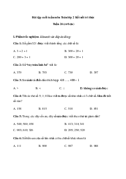 Bài tập cuối tuần Toán lớp 2 Kết nối Tri thức Tuần 26