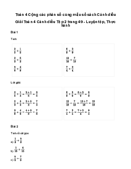 Giải Toán lớp 4 Bài 73: Cộng các phân số cùng mẫu số Cánh diều
