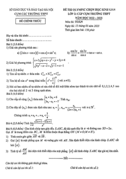 Đề thi Olympic Toán 11 năm 2022 – 2023 cụm các trường THPT – Hà Nội