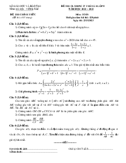 Đề Olympic 27 tháng 04 Toán 8 năm 2022 – 2023 sở GD&ĐT Bà Rịa – Vũng Tàu
