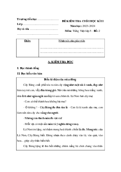 Đề thi học kì 2 môn Tiếng Việt lớp 5 theo thông tư 22 - Đề 2