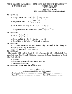 Đề giao lưu HSG Toán 7 năm 2016 – 2017 phòng GD&ĐT Vĩnh Lộc – Thanh Hóa