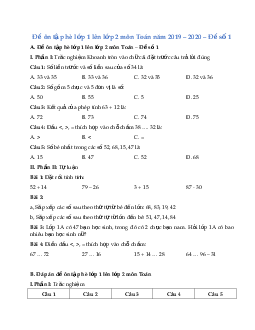 Đề ôn tập hè lớp 1 lên lớp 2 môn Toán năm 2019 - 2020 - Đề số 1