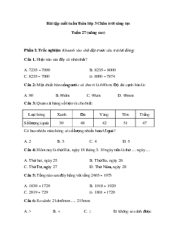 Phiếu bài tập cuối tuần Toán lớp 3 Chân trời - Tuần 27 (nâng cao)