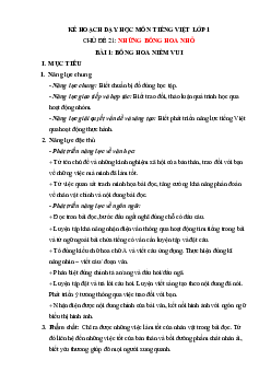 Chủ đề 21: Những bông hoa nhỏ | Bài 1 | Giáo án Tiếng Việt 1 bộ sách Chân trời sáng tạo