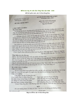 Đề thi vào 10 môn Ngữ văn năm 2023 - 2024 sở GD&ĐT Bà Rịa Vũng Tàu