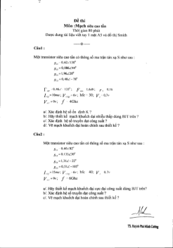Đề thi môn Kỹ thuật siêu cao tần - Mạch siêu cao tần có lời giải | Đại học Bách khoa Thành phố Hồ Chí Minh