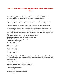 Trắc nghiệm Sinh học 10 Bài 2: Các phương pháp nghiên cứu và học tập môn Sinh học | Chân trời sáng tạo